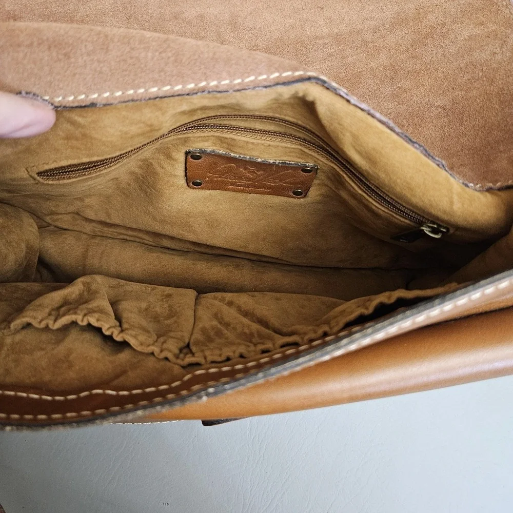 Patricia Nash Positano Saddle Bag Brown Leather Monogrammed‎ Handbag Purse